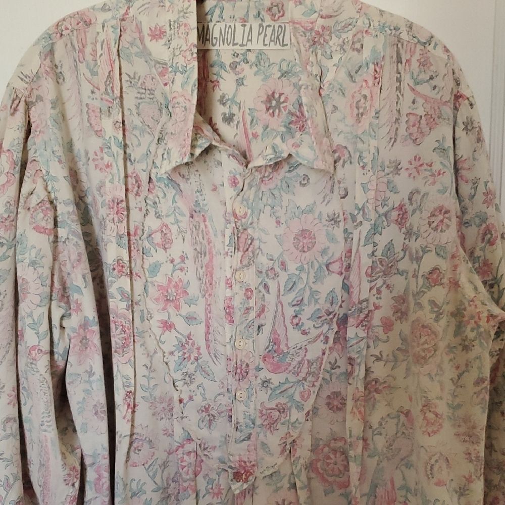 Magnolia Pearl Cotton Tora Shirt/ Dress Pastel Floral One Size - Picture 3 of 13